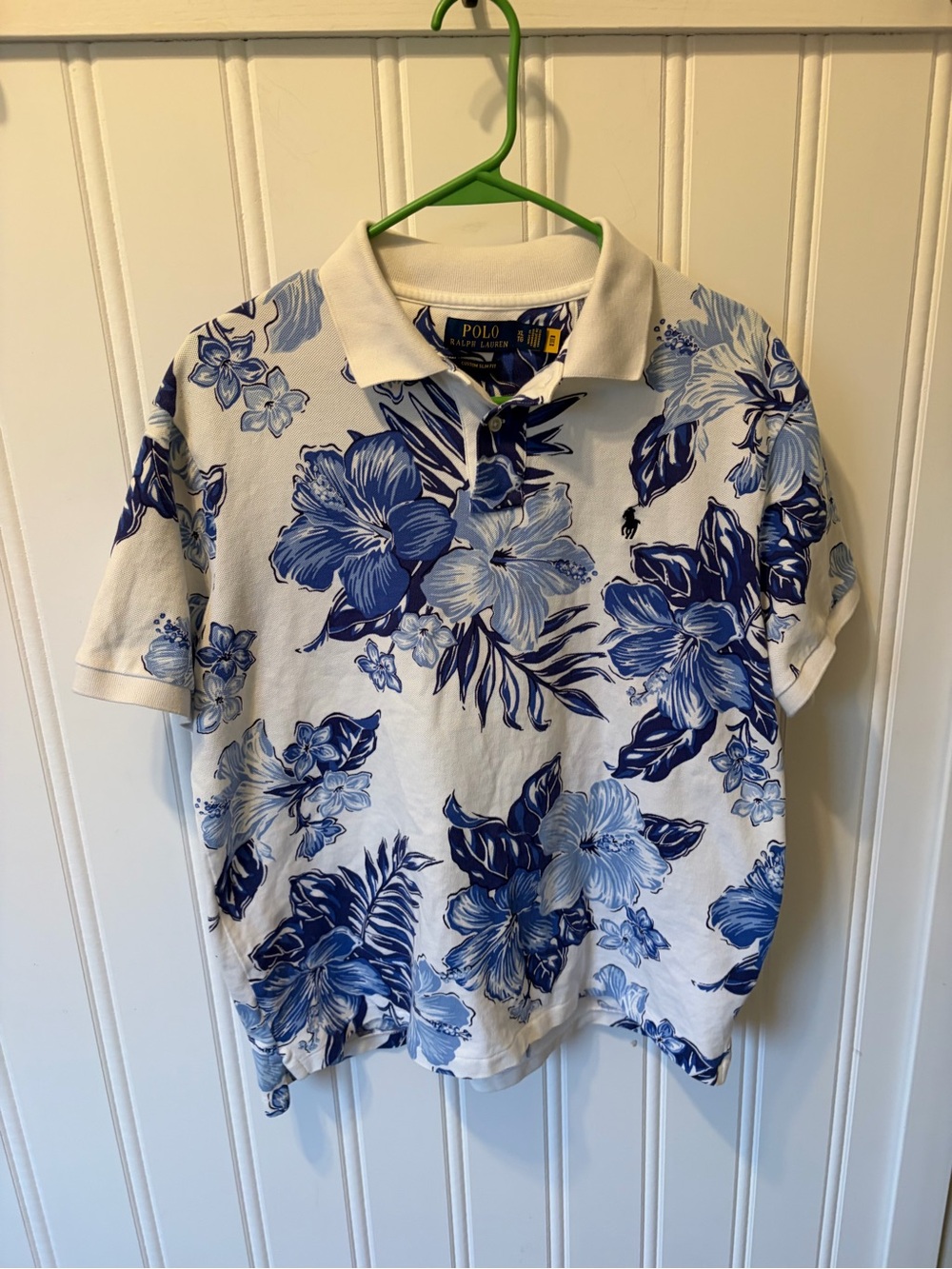 Polo Ralph Lauren Custom Slim Fit Floral Polo Shirt Men's XL Blue White Hibiscus